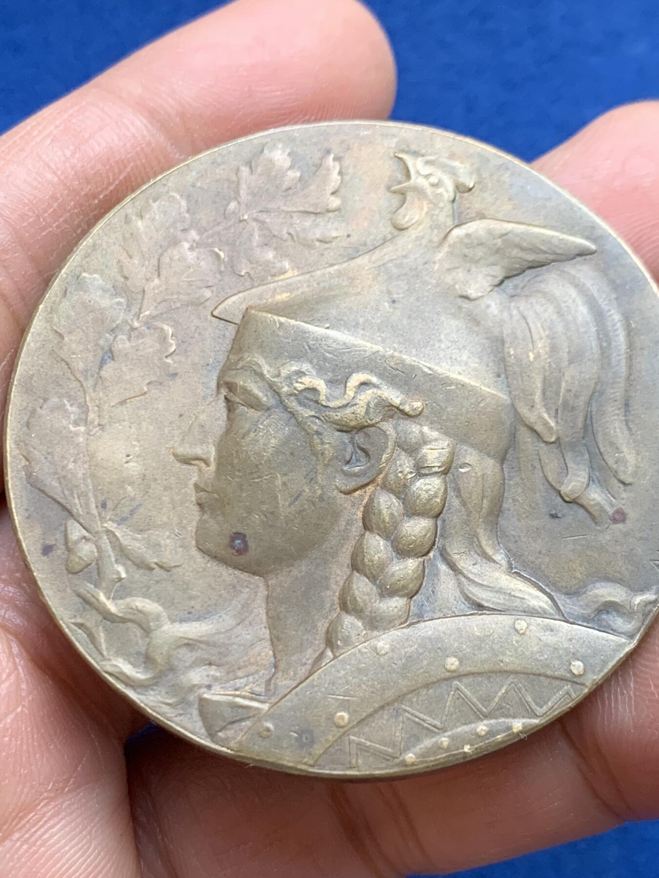 《竞宝斋》第459场 周日，周一，2场连拍 （全场包邮）欢迎送拍 法国波尔多玛丽安娜女神铜章 55.5克 50mm 铜标边铭