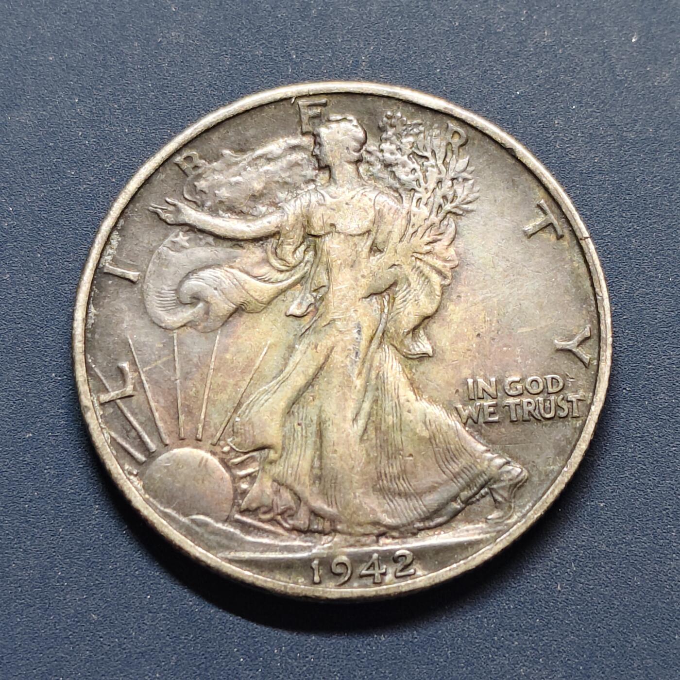 【全场包邮】纯粹捡漏拍497场-持续更新中 美国1942年行走女神半元银币【30.6毫米12.5克90%】