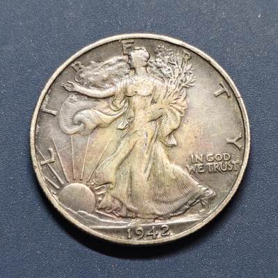 【全场包邮】纯粹捡漏拍497场-持续更新中 - 美国1942年行走女神半元银币【30.6毫米12.5克90%】