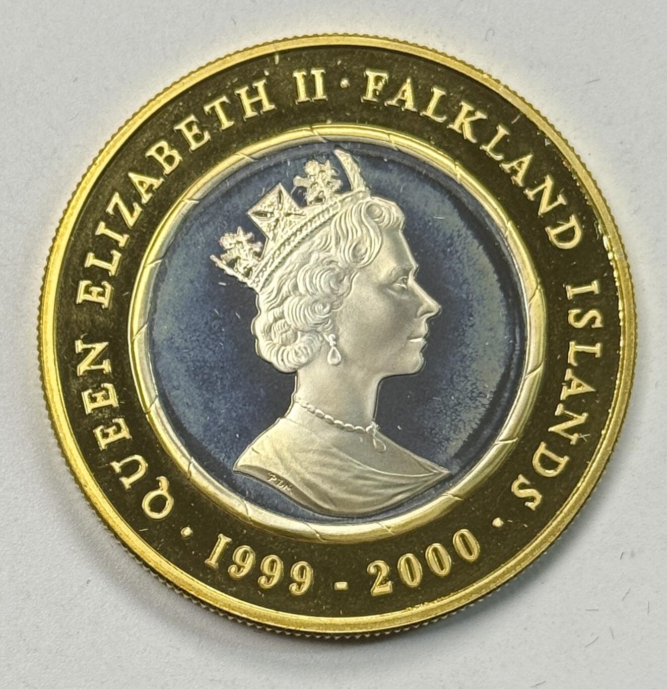 S&S Numismatic世界钱币-拍卖 第119期  福克兰群岛1999年 千禧年 2英镑精制纪念镀金银币 28.28克925银