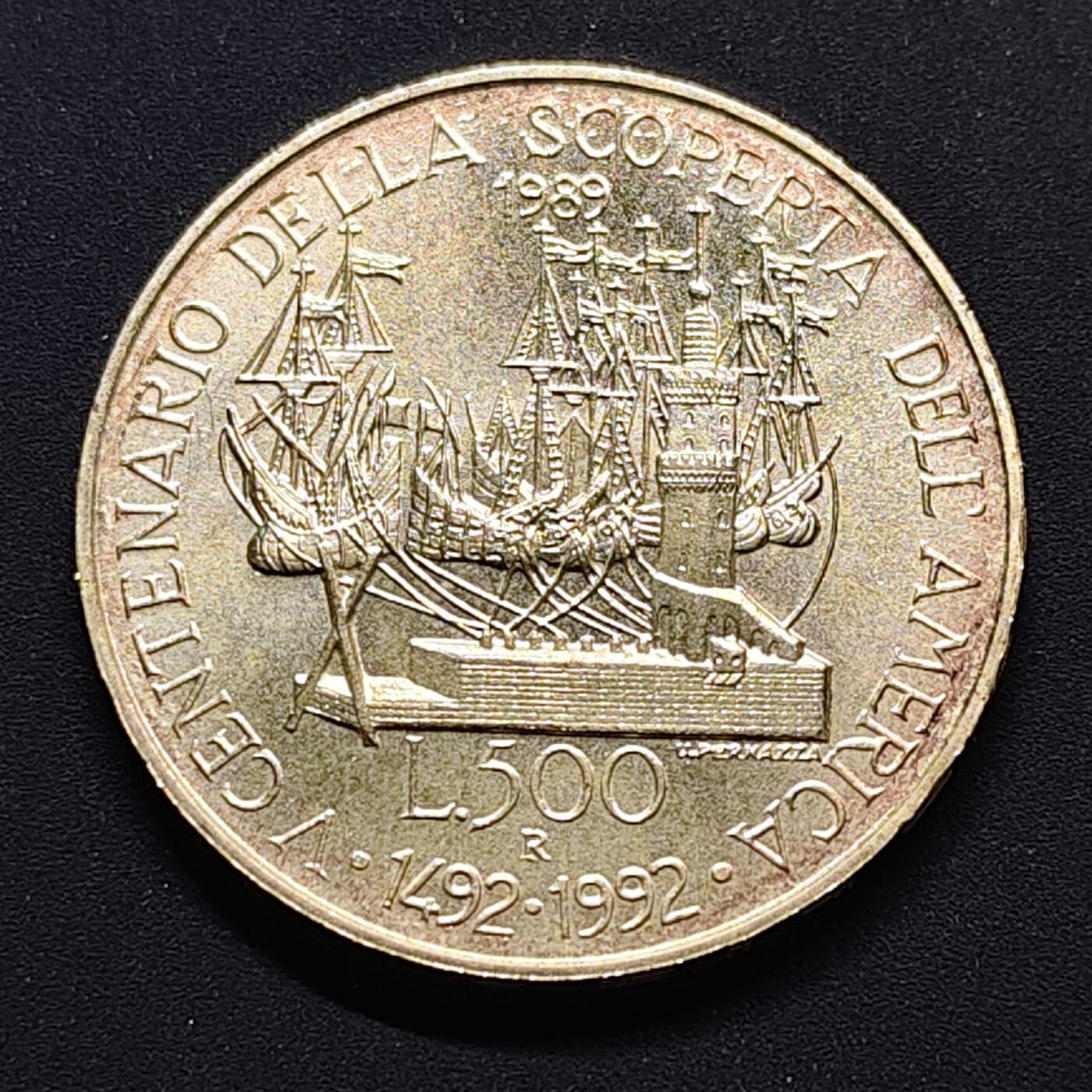 【全场包邮】纯粹捡漏拍497场-持续更新中 意大利1989年500里拉发现美洲500周年纪念银币【29毫米11克83.5%】