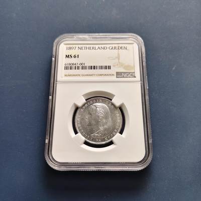 【全场包邮】纯粹捡漏拍497场-持续更新中 - 荷兰1897年少女威廉明娜女王1盾银币【28毫米10克94.5%】-NGC MS61