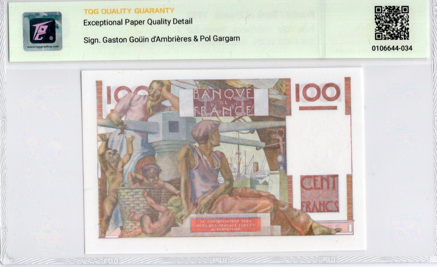 喜羊羊钱币收藏2026第14期(评级币场) 	法国	P-128d 1952年100法郎		65E				F.469 59305			