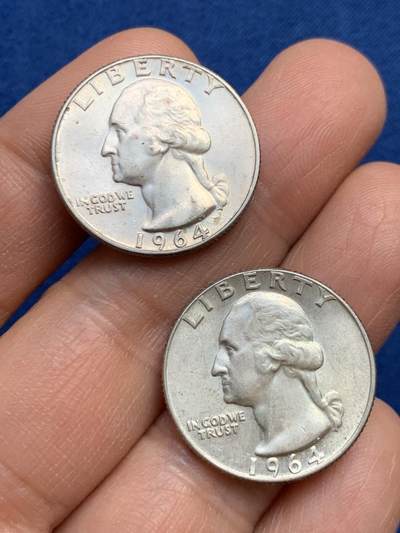 《竞宝斋》第459场 周日，周一，2场连拍 （全场包邮）欢迎送拍 - 两枚一组 美国1964年华盛顿25分银币 900银 单枚6.25克