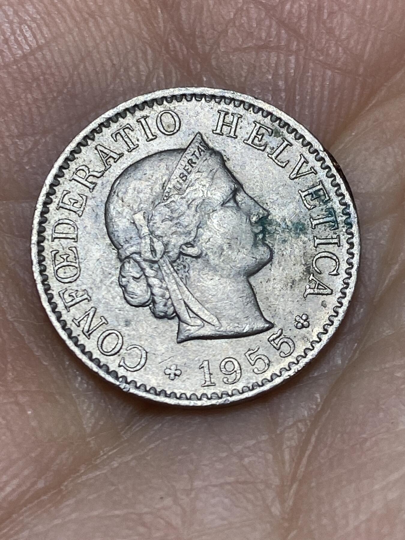 2026年第十一场(总第一百八十场）外国好品散币场(免佣金) 瑞士🇨🇭1955年5拉彭(第二版，B标伯尔尼造)