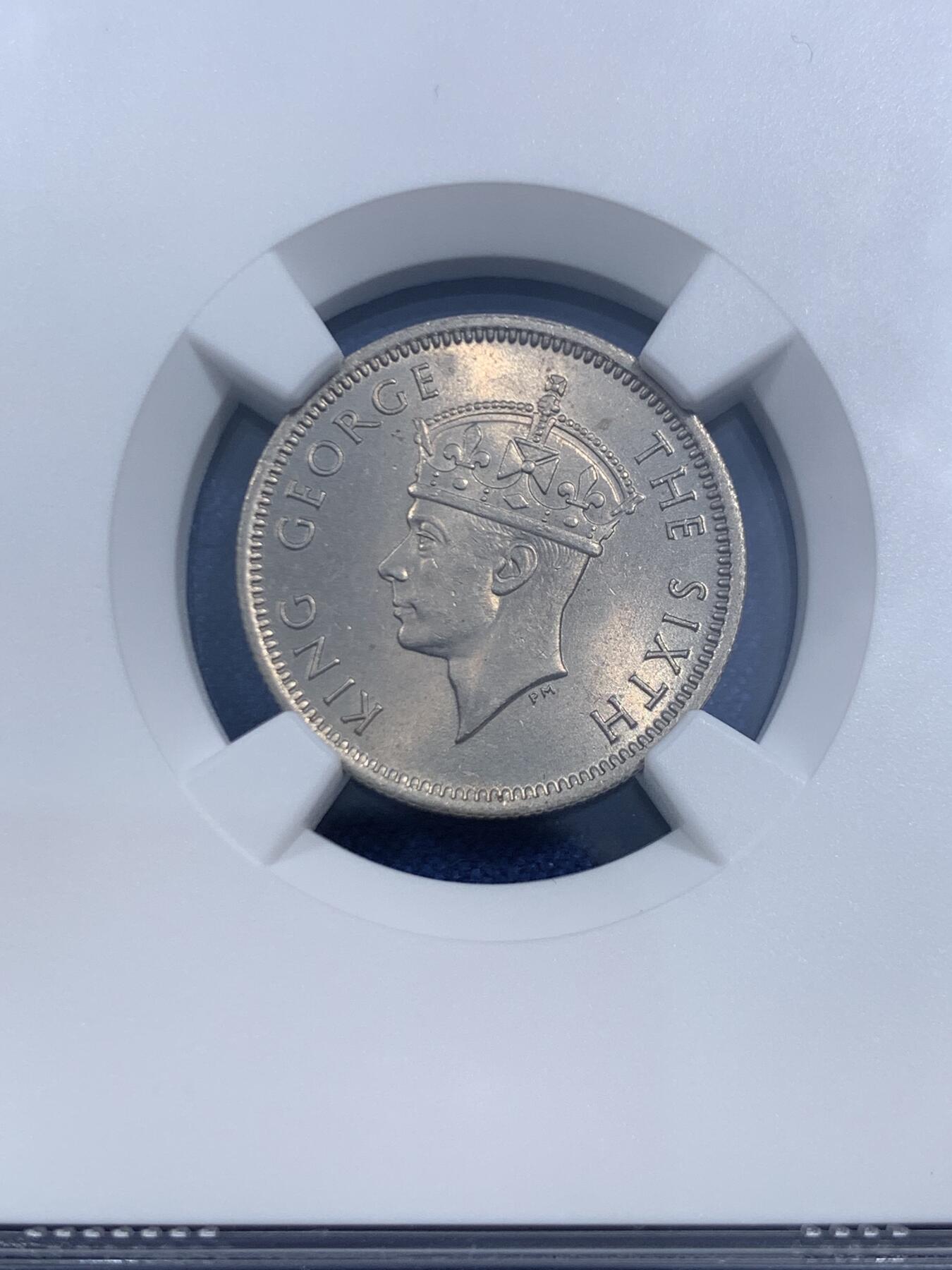 《竞宝斋》第459场 周日，周一，2场连拍 （全场包邮）欢迎送拍 NGC MS64 英属马来亚1948年10分 乔六好品不多见！