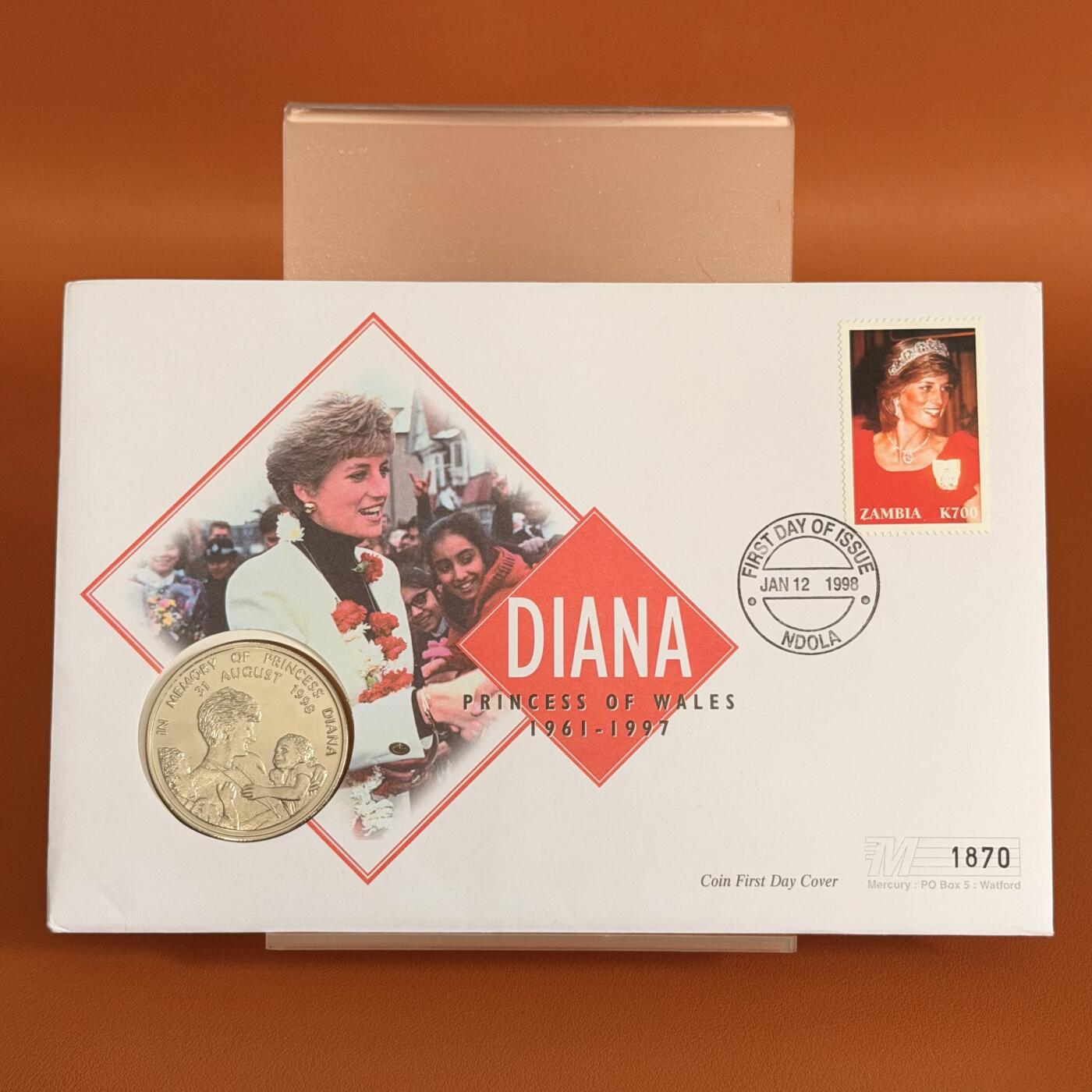 ＜星葵钱币社＞散币克朗场第68期·1月23日发货 〈邮币封〉赞比亚1998年戴安娜王妃1000克瓦查克朗型纪念币