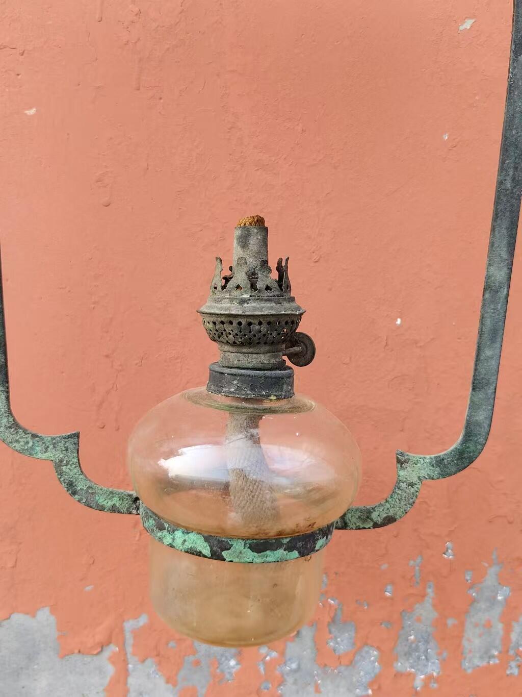 民国煤油老挂灯，铜架，古色古香 ，难得的一套，总高48公分