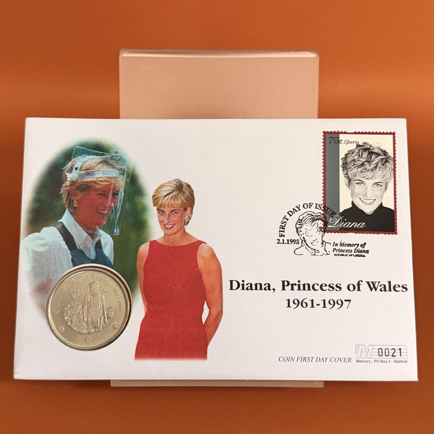 ＜星葵钱币社＞散币克朗场第68期·1月23日发货 〈邮币封〉利比里亚1997年戴安娜王妃穿越安哥拉雷区1元克朗型纪念币