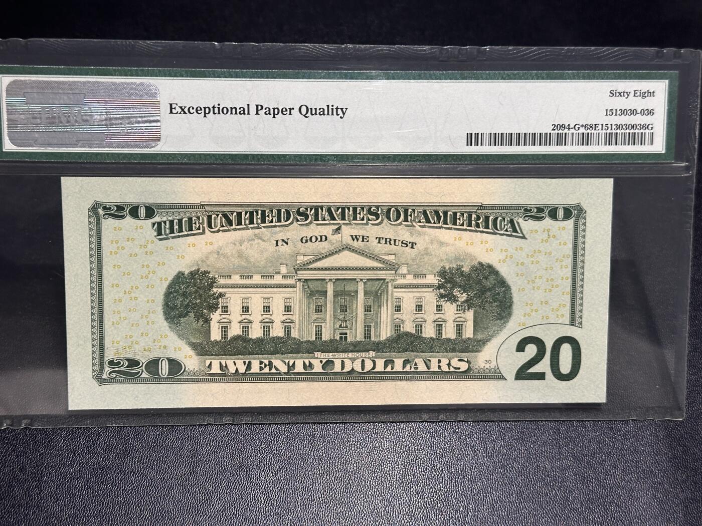 《外钞收藏家》第六百零三期（精选场）（本平台长期征集拍品、欢迎藏友们联系合作） 2006年美国彩版20美元 补号 PMG68 高分 无47