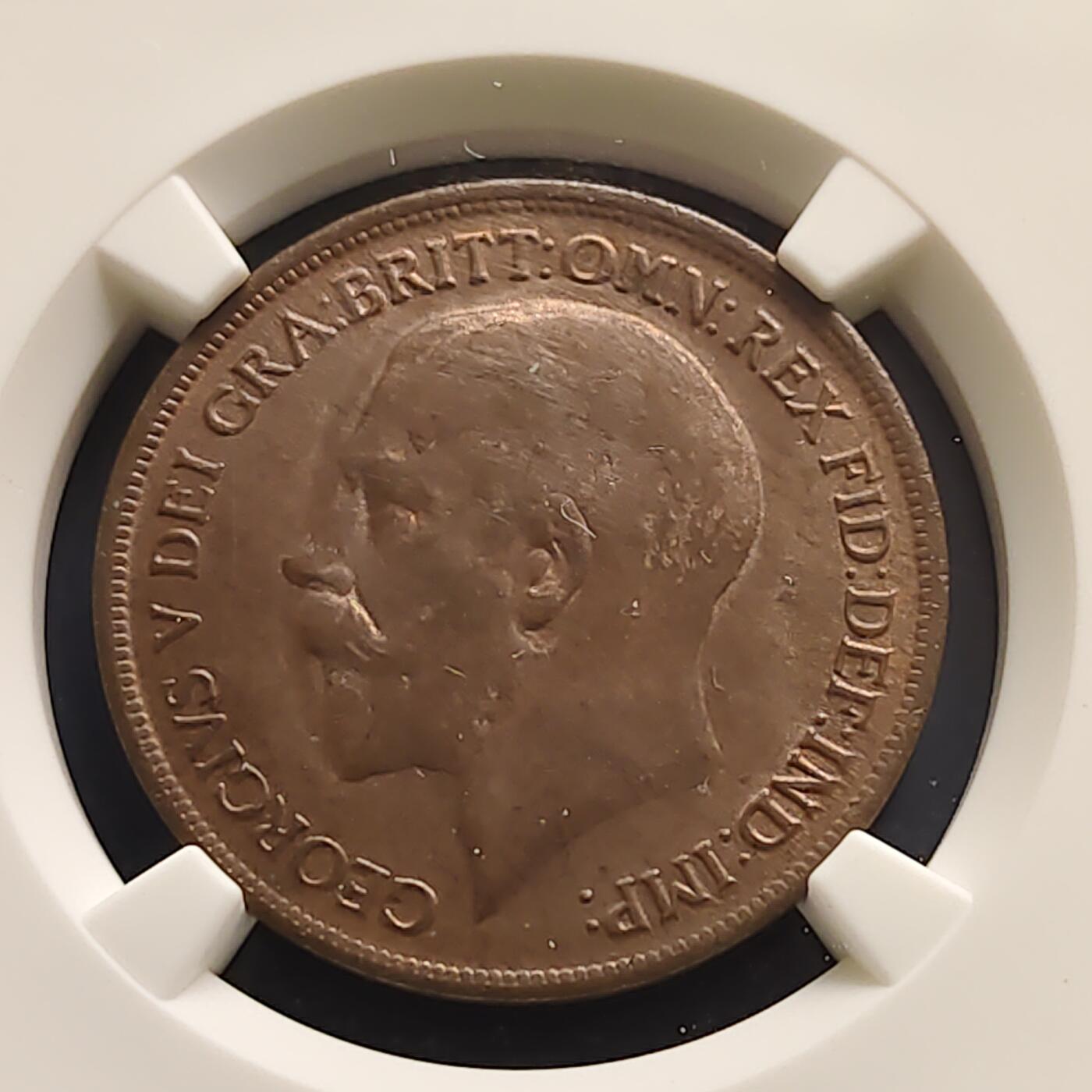 【全场包邮】纯粹捡漏拍497场-持续更新中 英国1913年乔治五世1便士铜币-NGC MS63 BN