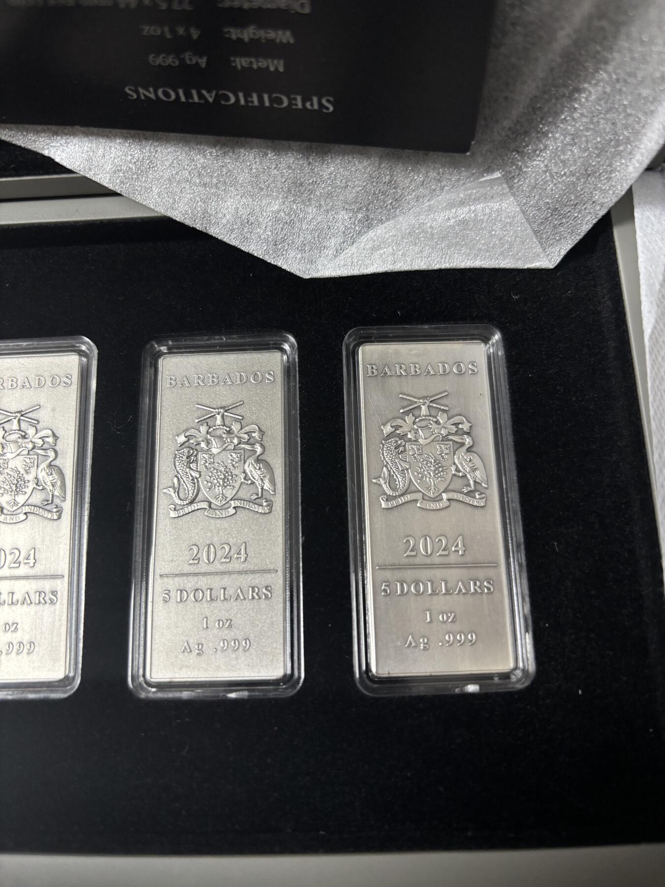 第189期拍卖 巴巴多斯2024年天启四骑士见证末日降临条形银币套，999银，1盎司*4，发行500套