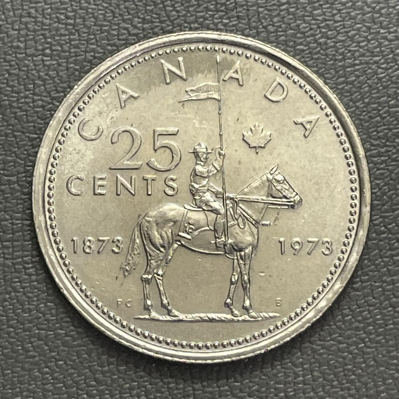 回流0120 加拿大1973年皇家骑警建制100年25分纪念币 