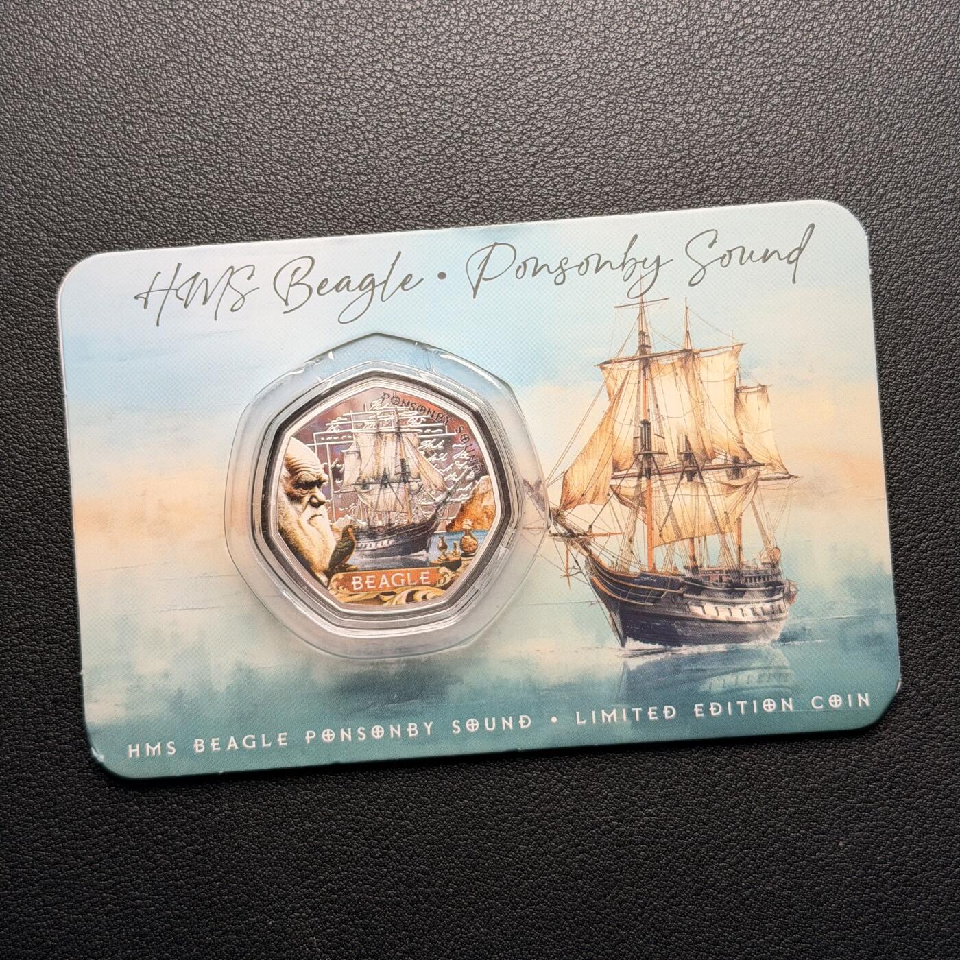 ＜星葵钱币社＞散币克朗场第68期·1月23日发货 所罗门群岛2025年贝格尔号战舰·达尔文50分卡装纪念币