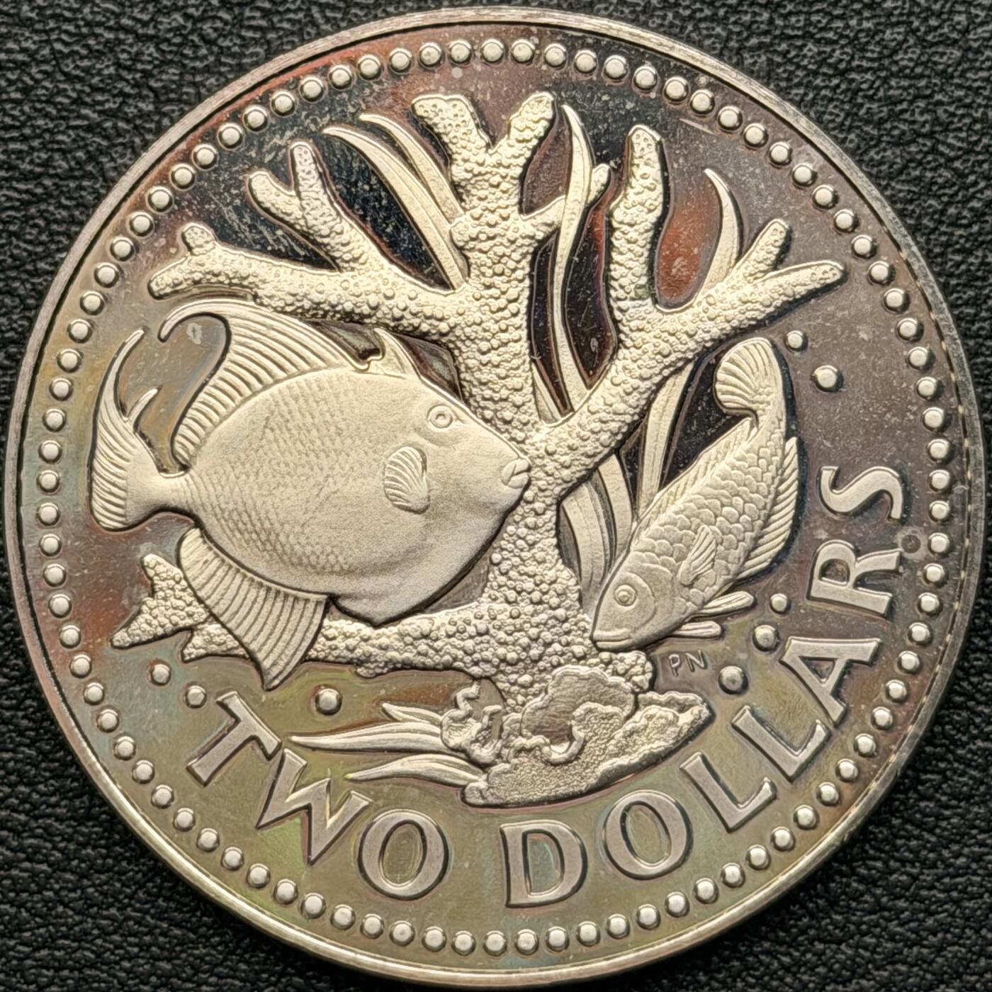 ＜星葵钱币社＞散币克朗场第68期·1月23日发货 巴巴多斯1973年鹿角珊瑚和鱼2元精制铜镍币