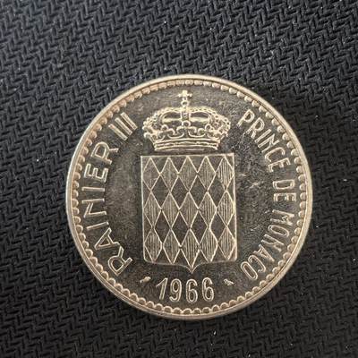 道一币馆币章第一百六十四场 - 摩纳哥1966年查理三世登基百年纪念10法郎银币 25g 900s