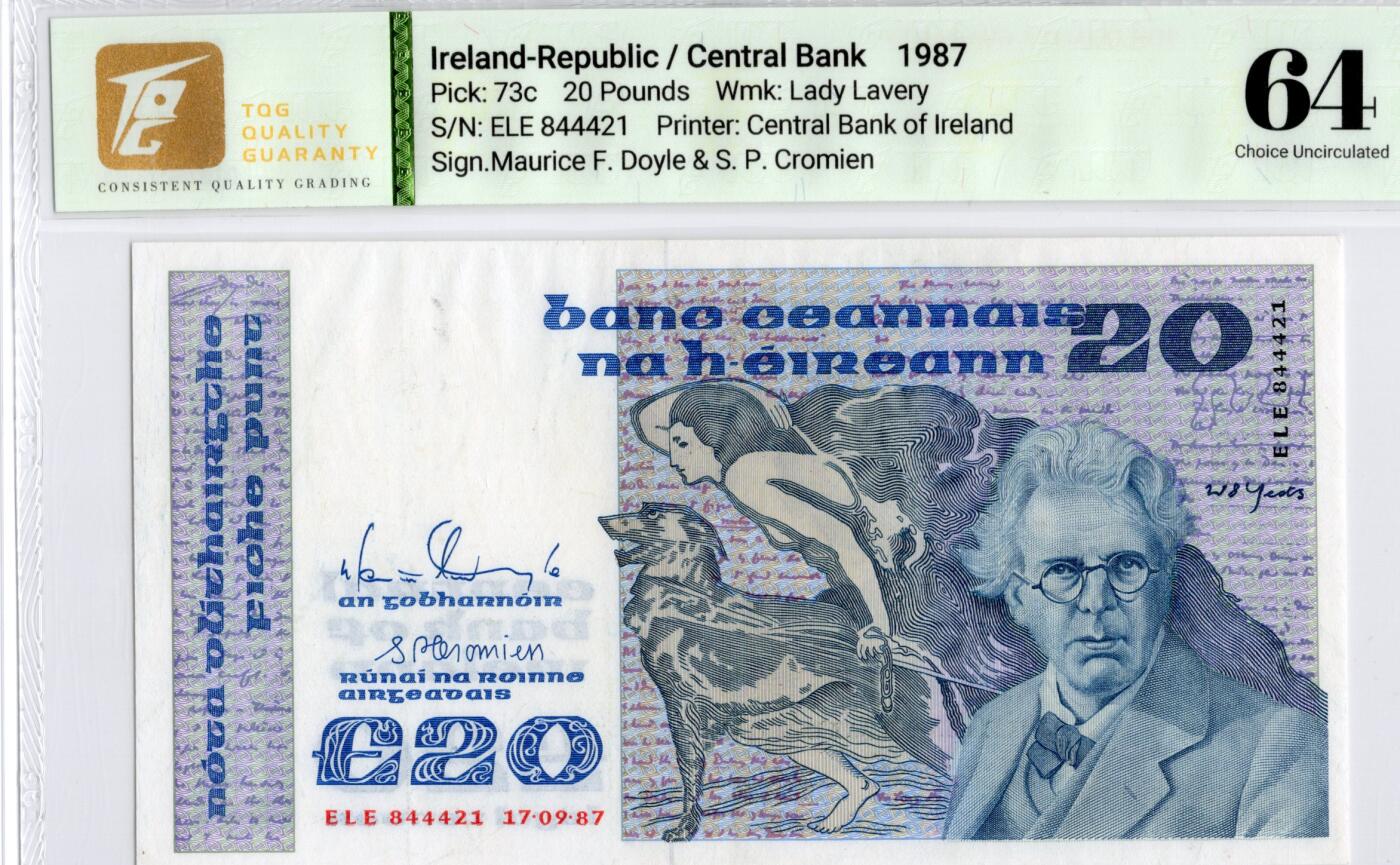 喜羊羊钱币收藏2026第14期(评级币场) 	爱尔兰	P-73c 1987年20镑		64				ELE844421			