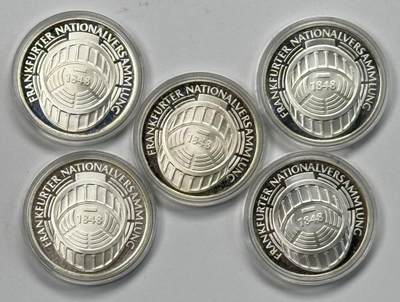 S&S Numismatic世界钱币-拍卖 第119期  - 5枚一起-德国1973年 法兰克福国民议会125周年 5马克精制纪念银币，56克625银，品相如图