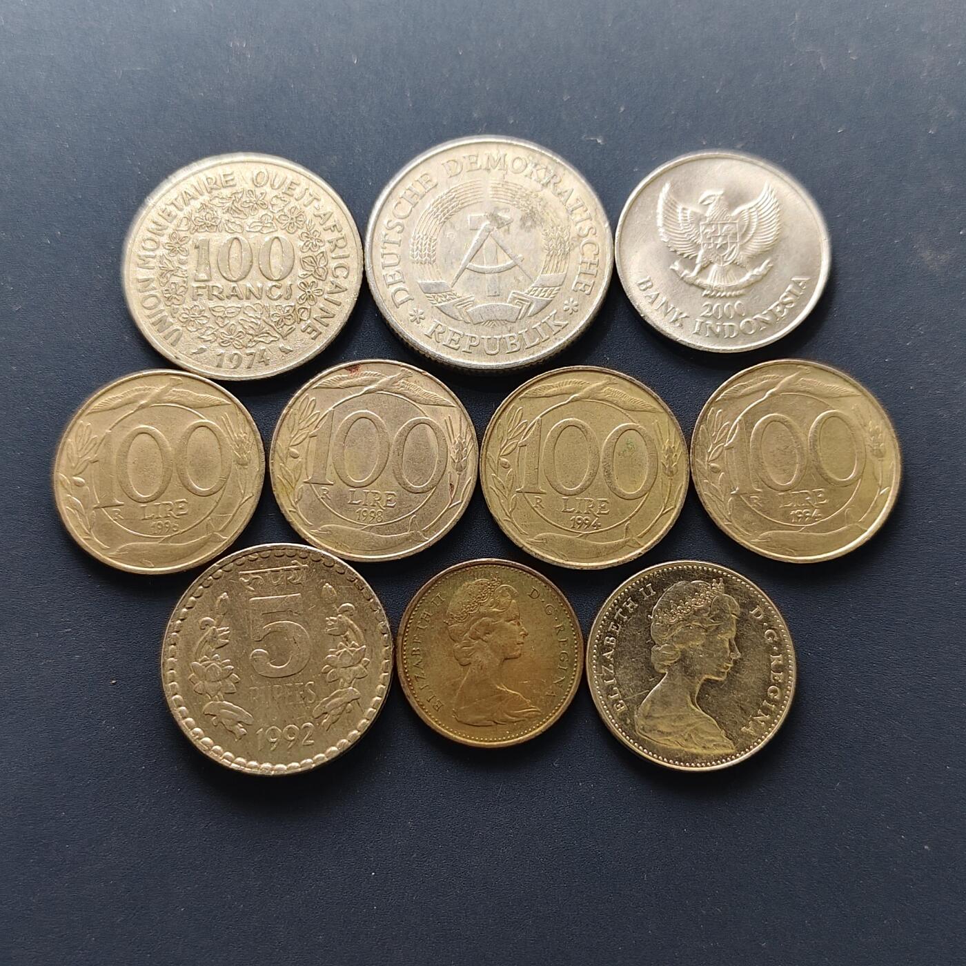 【全场包邮】纯粹捡漏拍496场-持续更新中 世界各国各年份散币10枚一组-加拿大+意大利+印度+印尼等