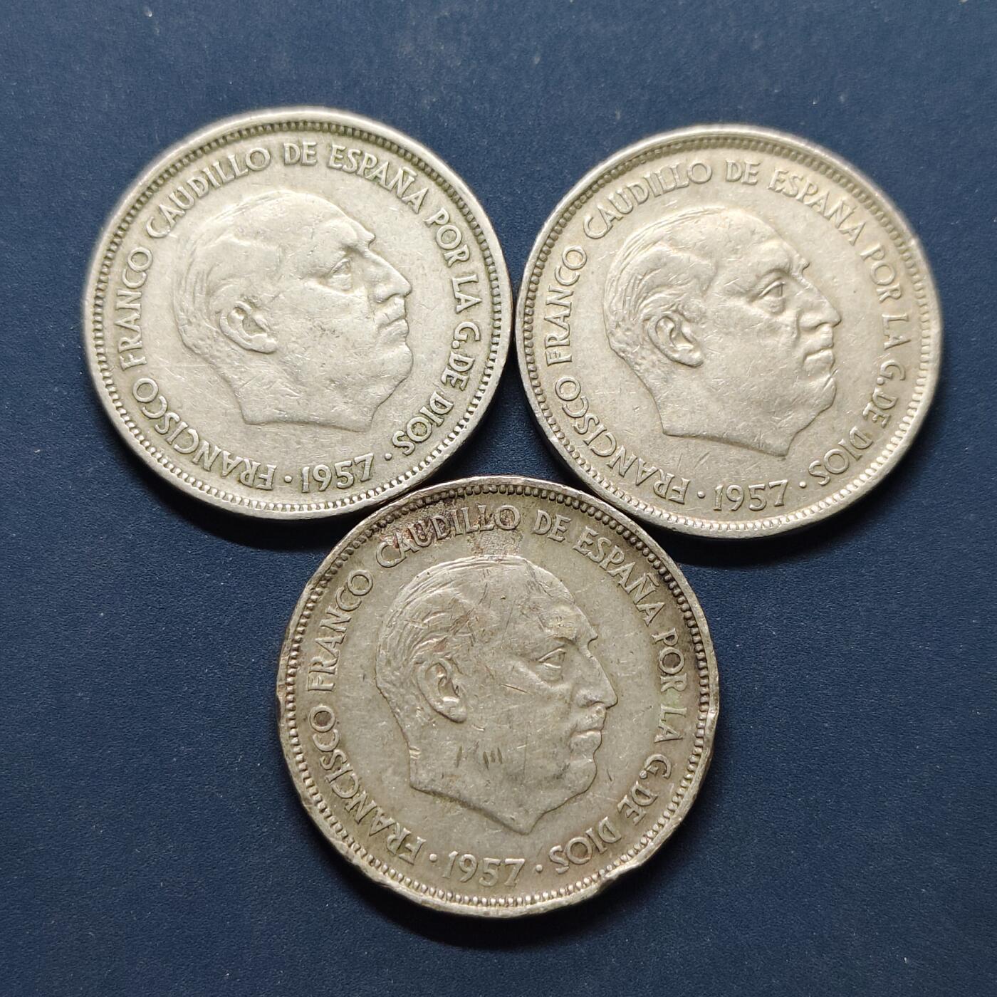 【全场包邮】纯粹捡漏拍496场-持续更新中 西班牙1957年佛朗哥25比塞塔3枚一组