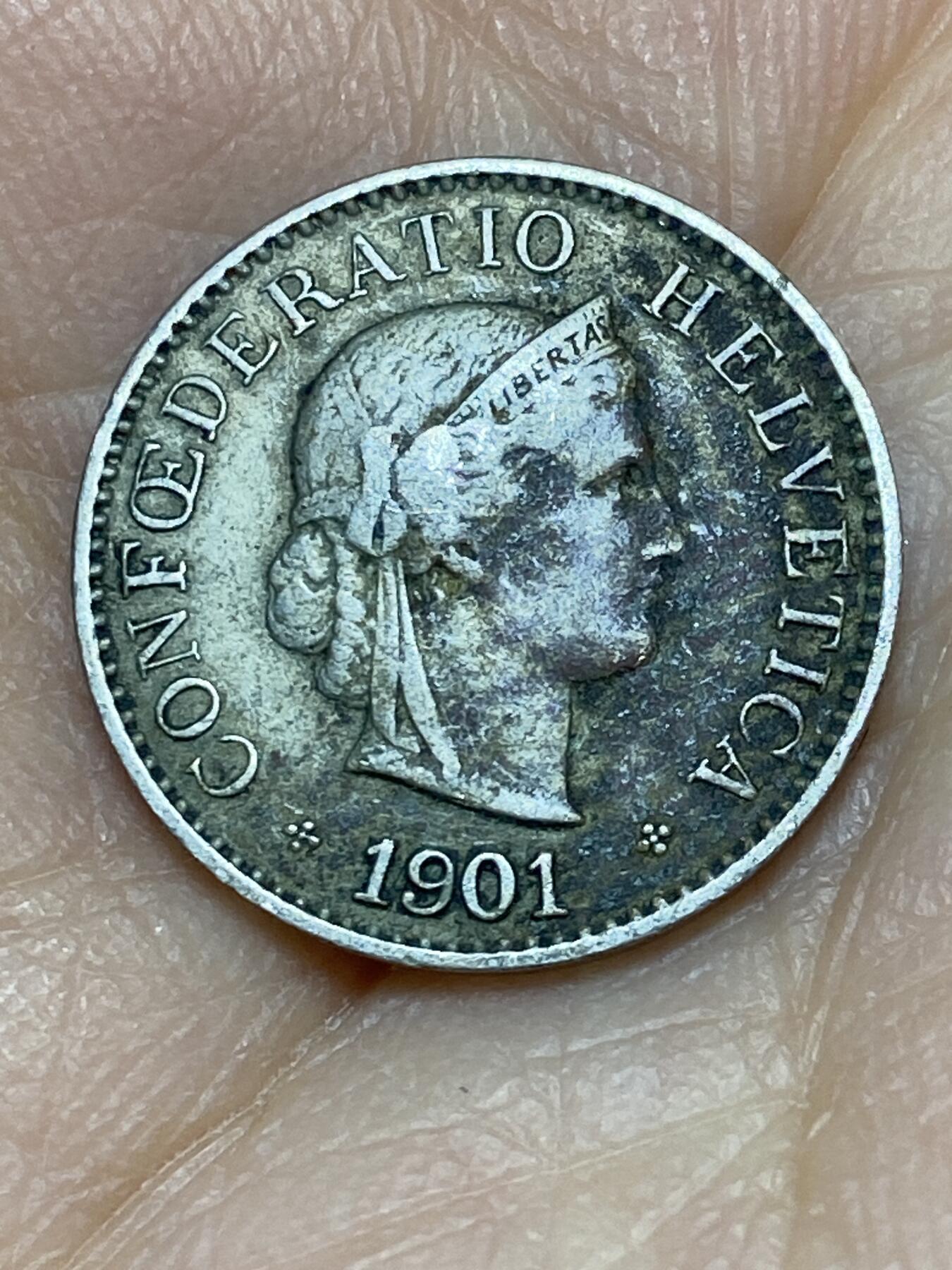 2026年第十一场(总第一百八十场）外国好品散币场(免佣金) 稀少早期年份–瑞士🇨🇭1901年5拉彭(第二版，B标伯尔尼造)