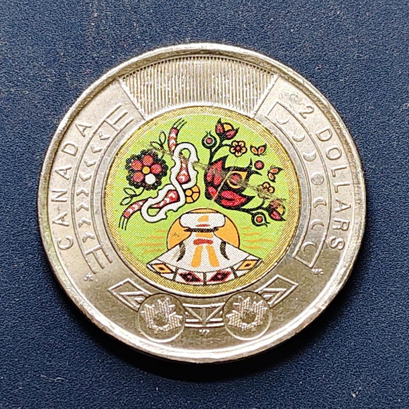 【全场包邮】纯粹捡漏拍496场-持续更新中 加拿大2023年2元全国土著人民日彩色双色纪念币