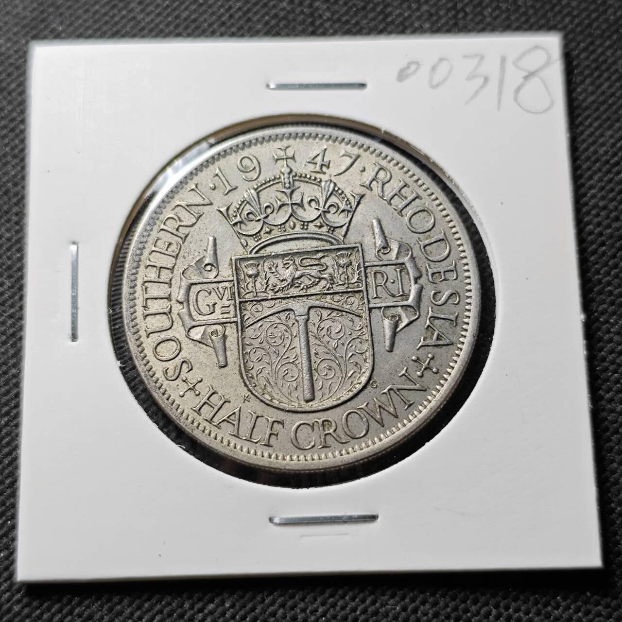 KK钱币收藏小铺  第400期  百期特拍（四拍之四）2月预留时间 周末发货  英属南罗德西亚1947年1/2克朗 乔六 深打状态磨损少 底板干净