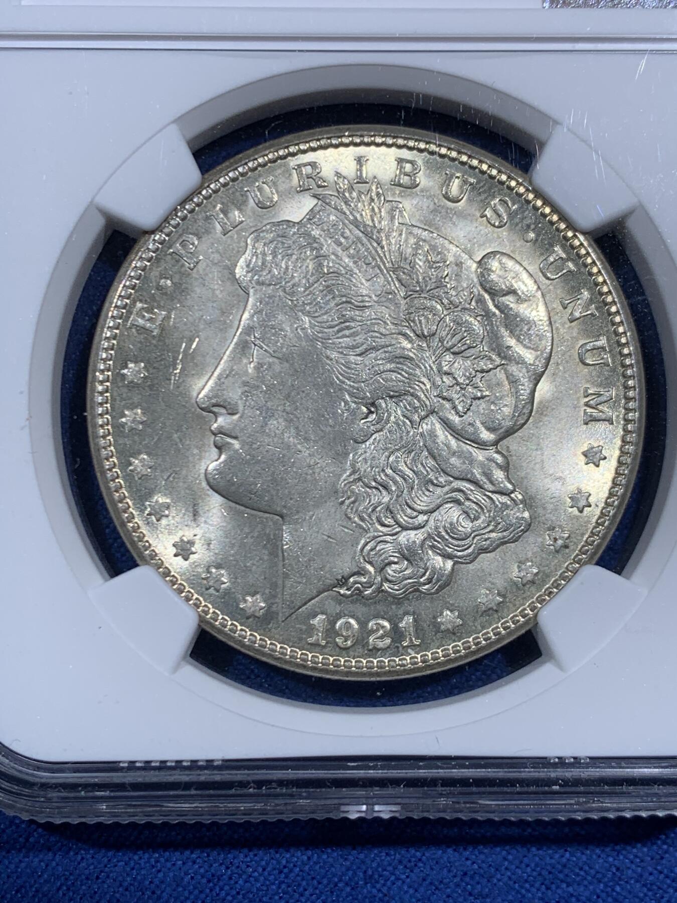 《竞宝斋》第459场 周日，周一，2场连拍 （全场包邮）欢迎送拍 NGC MS65 美国1921年S版摩根1美元银币 非常见的1921版本 难得