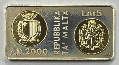 S&S Numismatic世界钱币-拍卖 第119期  - 马耳他2000年 千禧年 5里拉精制镀金长方形银币 15克925银