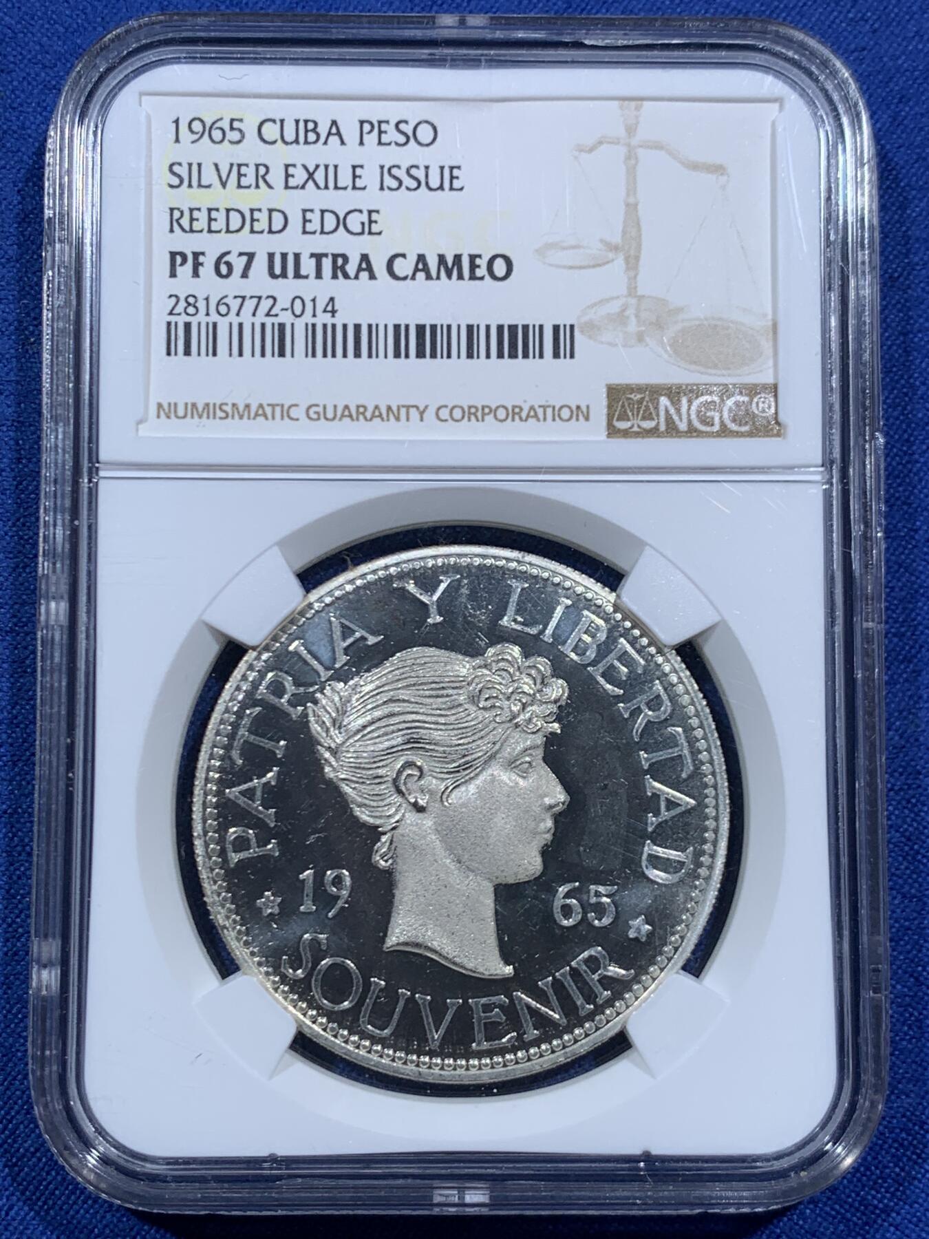 《竞宝斋》第459场 周日，周一，2场连拍 （全场包邮）欢迎送拍 NGC PF67UC 古巴 1965年 1比索 高分ULTRA CAMEO品相 21年HA780美金成交原物