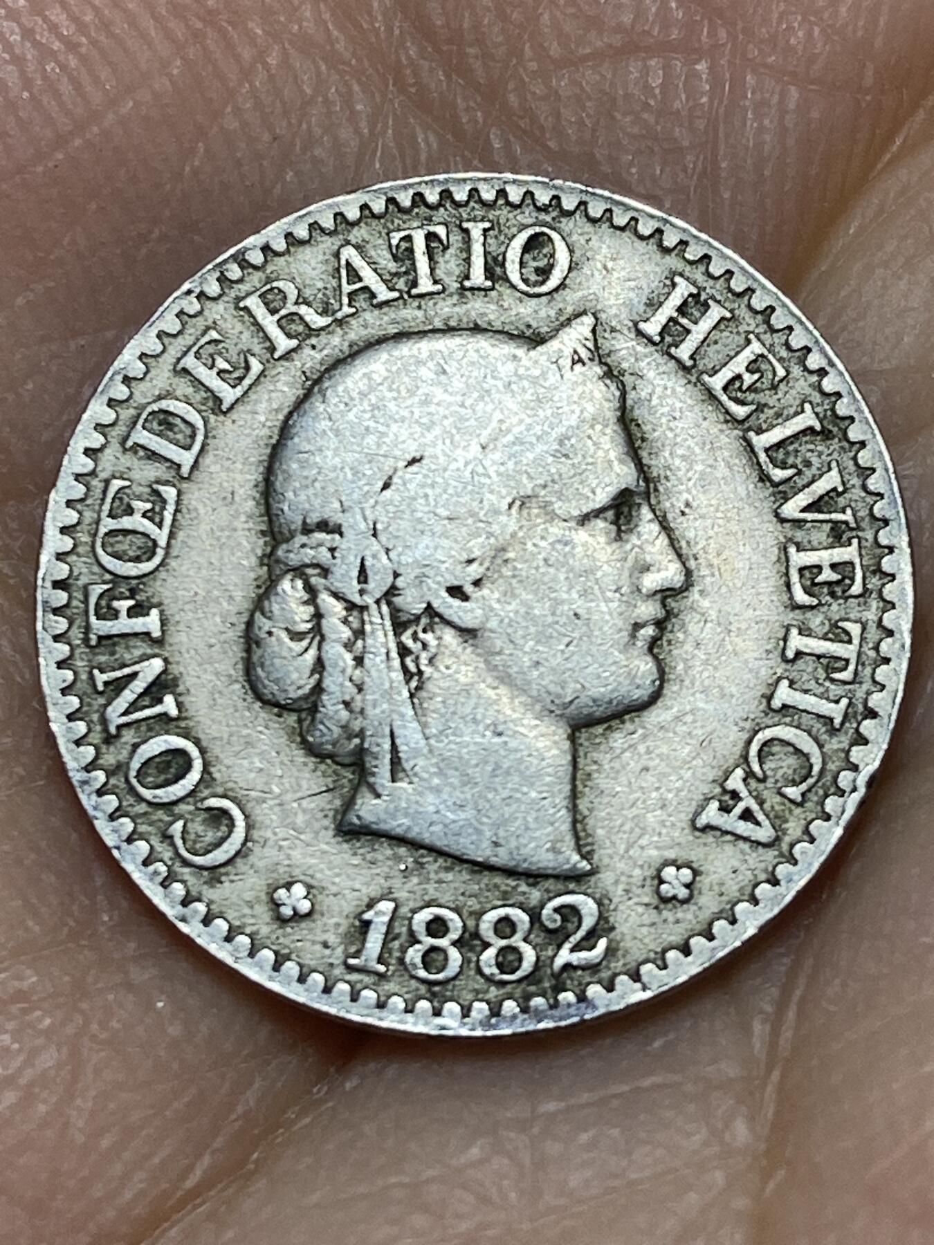 2026年第十一场(总第一百八十场）外国好品散币场(免佣金) 稀少早期年份–瑞士🇨🇭1882年10拉彭(第二版，B标伯尔尼造)