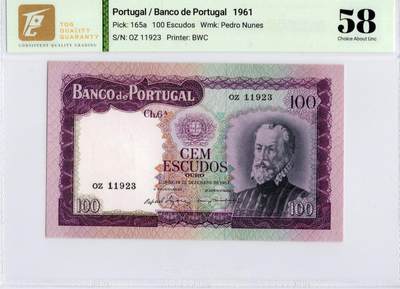 喜羊羊钱币收藏2026第13期(高性价比评级币场) - 葡萄牙	P-165 1961年100埃斯库多	58				OZ11923			