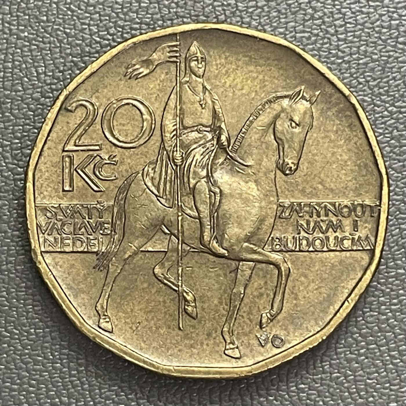回流0120 捷克2002年20克朗黄铜币 圣瓦茨拉夫骑马像