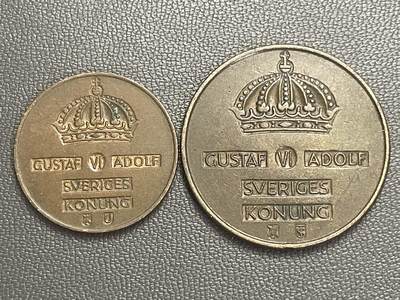 回流0120 - 瑞典1966、1958年古斯塔夫六世时期2欧尔、5欧尔铜币