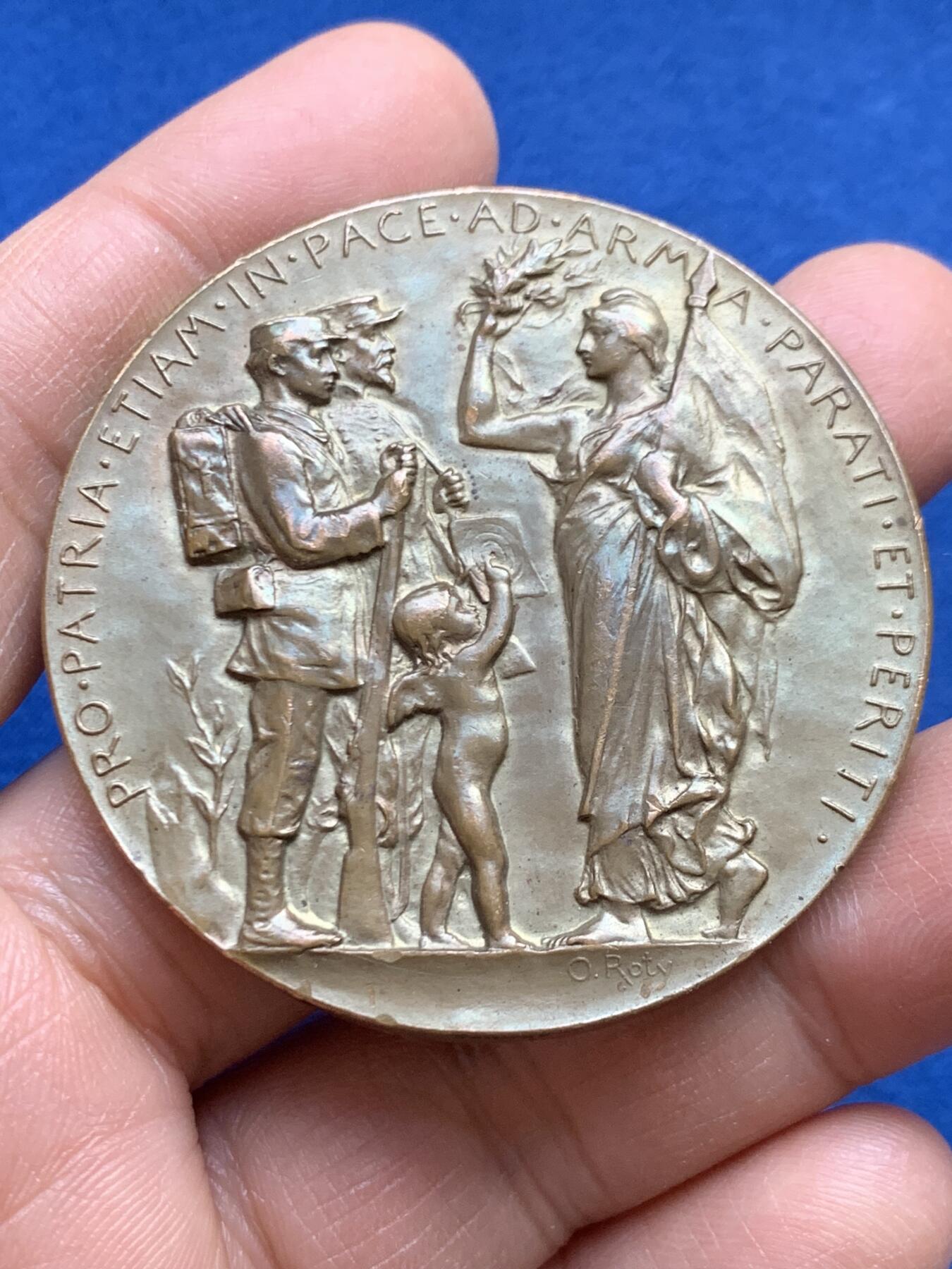 《竞宝斋》第459场 周日，周一，2场连拍 （全场包邮）欢迎送拍 法国军事准备铜章 正面戎装玛丽安娜侧像 奥古斯特·罗蒂(O.Roty)作品 58.9克 50.8mm 丰饶角铜标