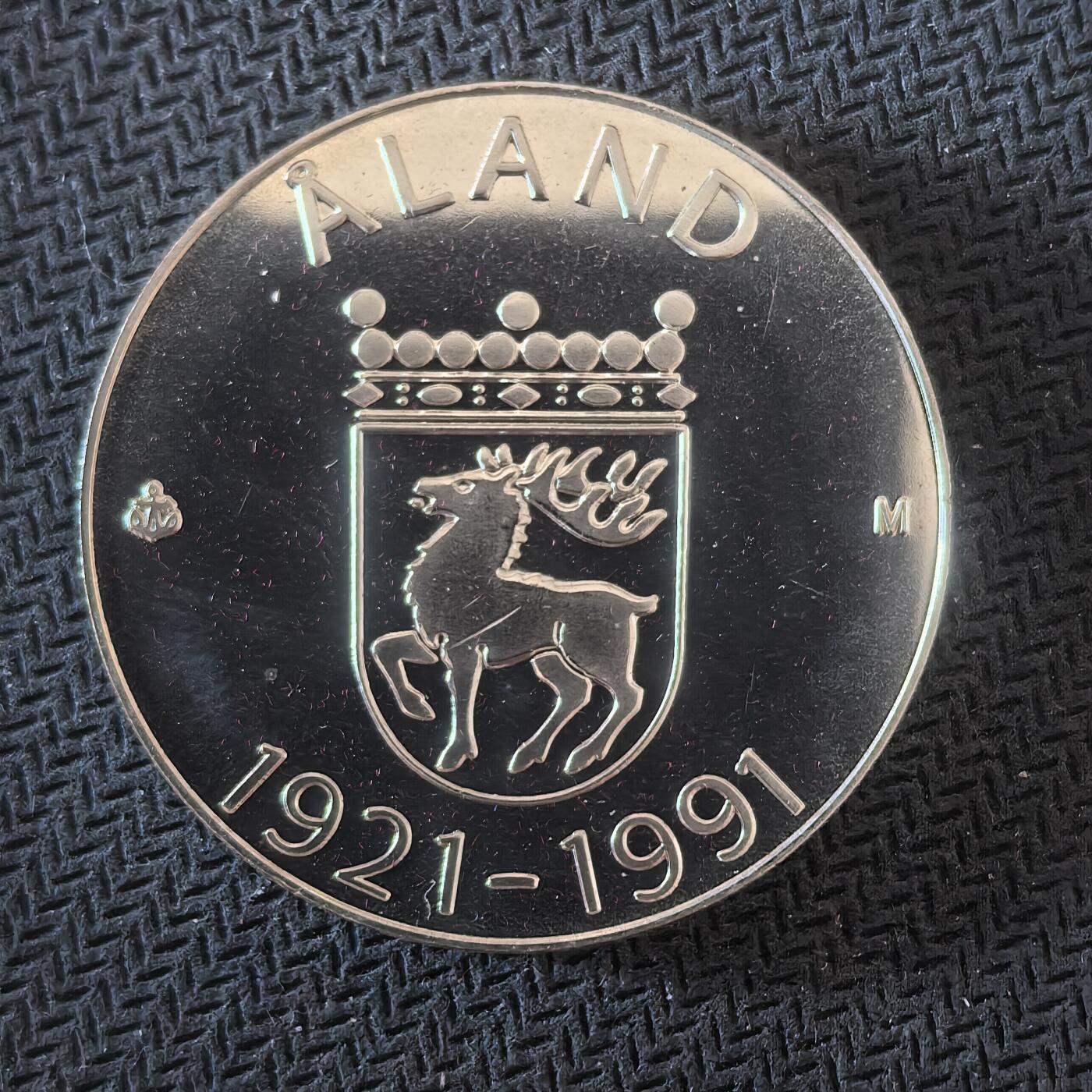 道一币馆币章第一百六十四场 芬兰1991年奥兰省自治70周年100马克银币  24g   925s