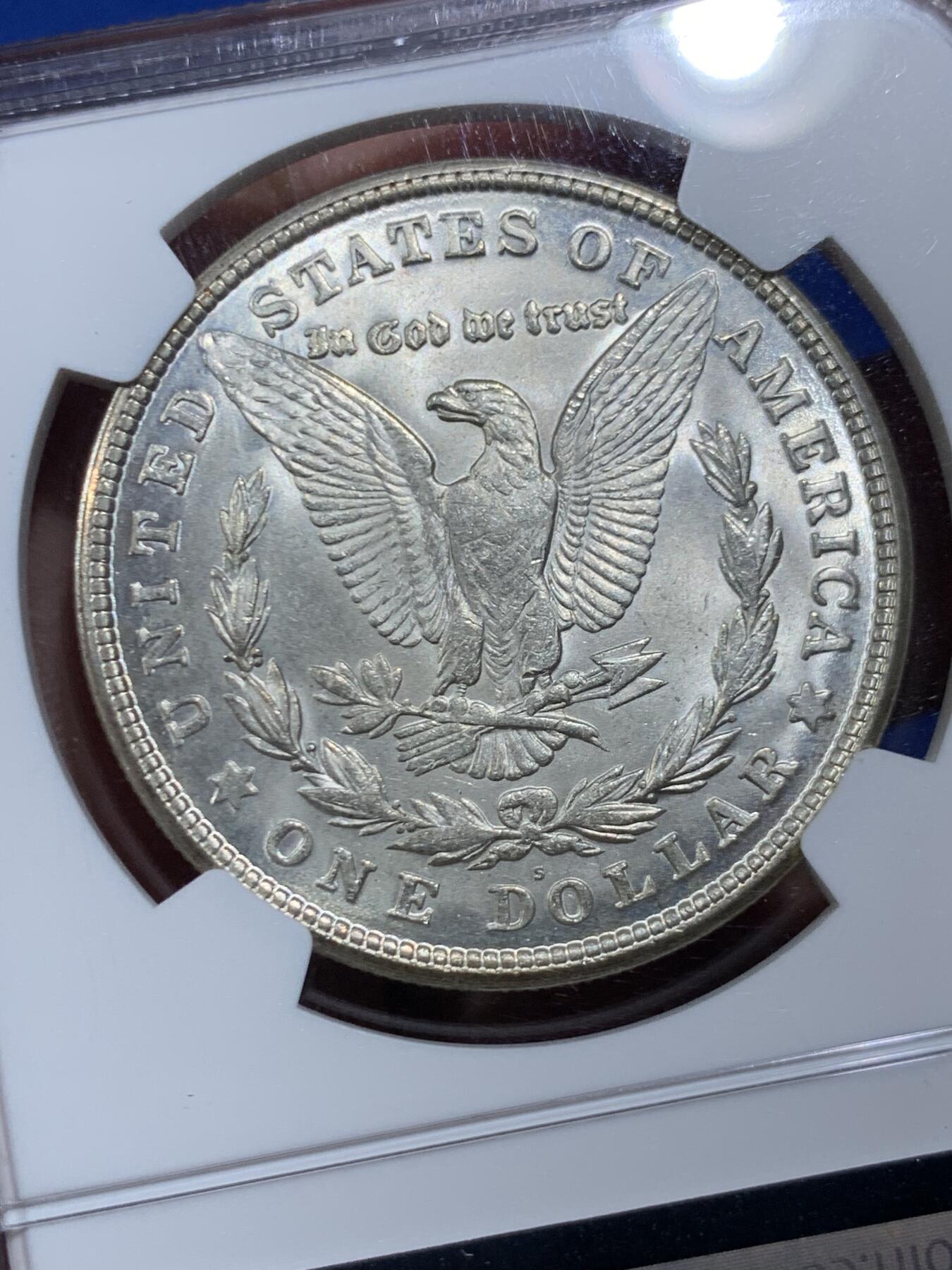 《竞宝斋》第459场 周日，周一，2场连拍 （全场包邮）欢迎送拍 NGC MS65 美国1921年S版摩根1美元银币 非常见的1921版本 难得