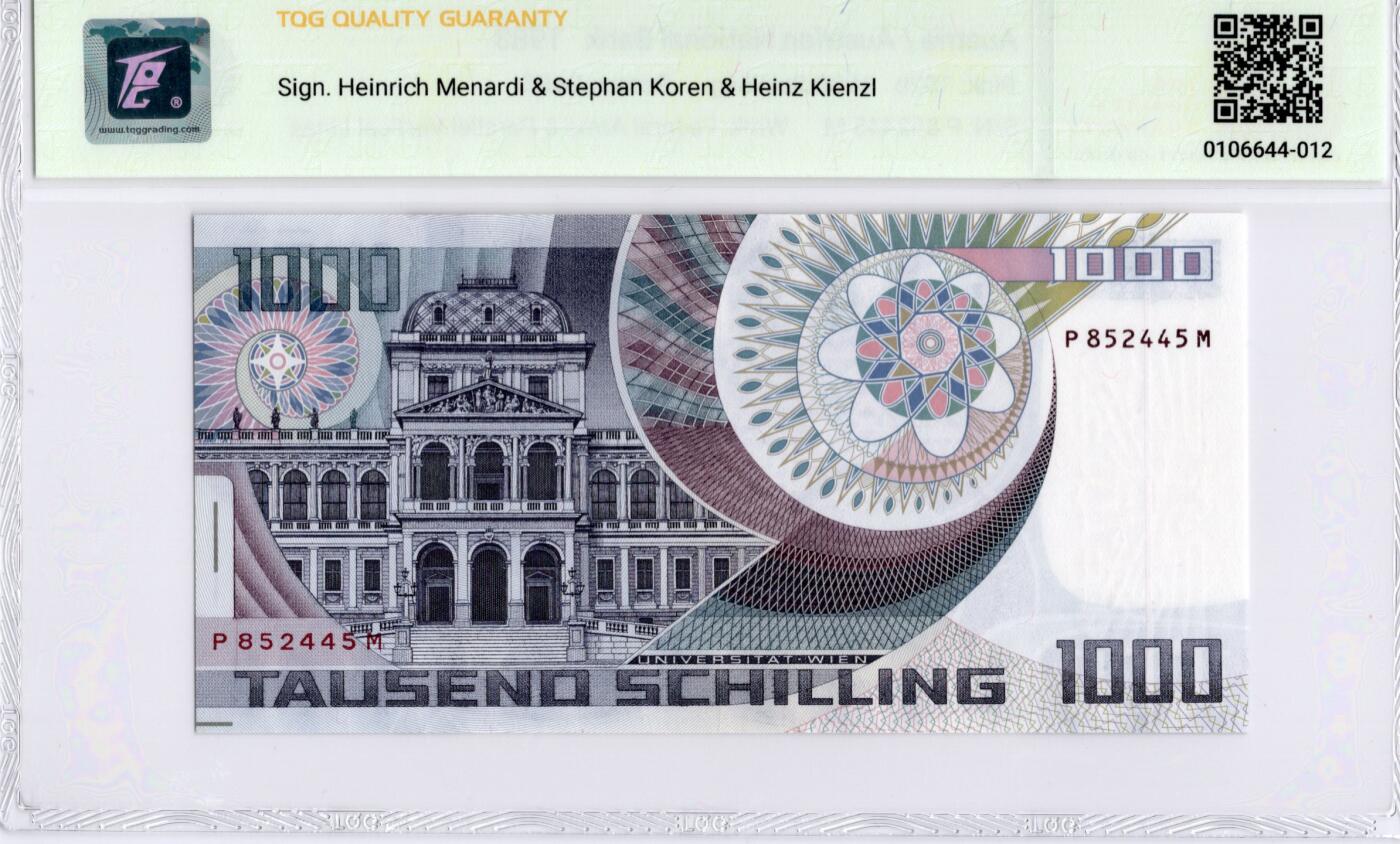 喜羊羊钱币收藏2026第14期(评级币场) 	奥地利	P-152b 1983年1000先令			64				P852445M			