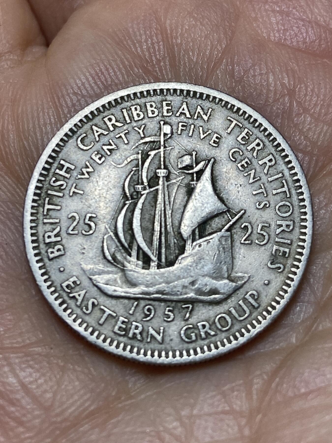 2026年第十一场(总第一百八十场）外国好品散币场(免佣金) 英属加勒比领地1957年25分(伊丽莎白二世青年带冠)