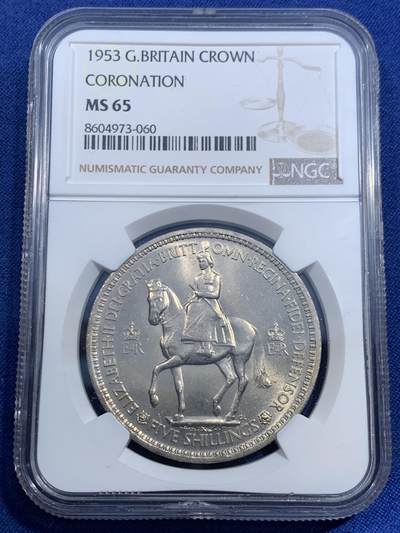 《竞宝斋》第459场 周日，周一，2场连拍 （全场包邮）欢迎送拍 - NGC MS65 英国1953年女王登基纪念币 5先令克朗币 高分！