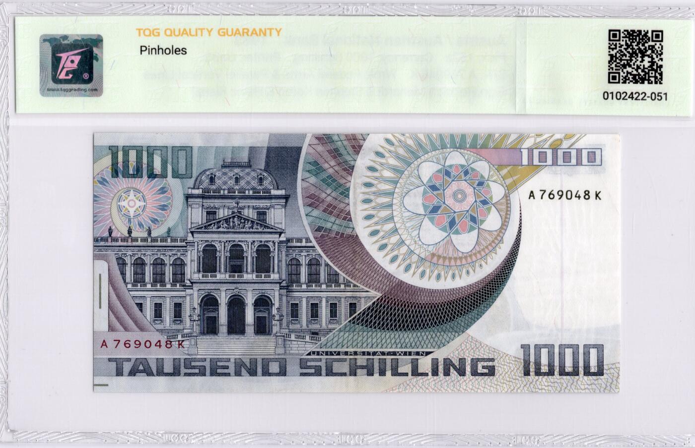 喜羊羊钱币收藏2026第13期(高性价比评级币场) 	奥地利	P-152a 1983年1000先令			58				A769048K			