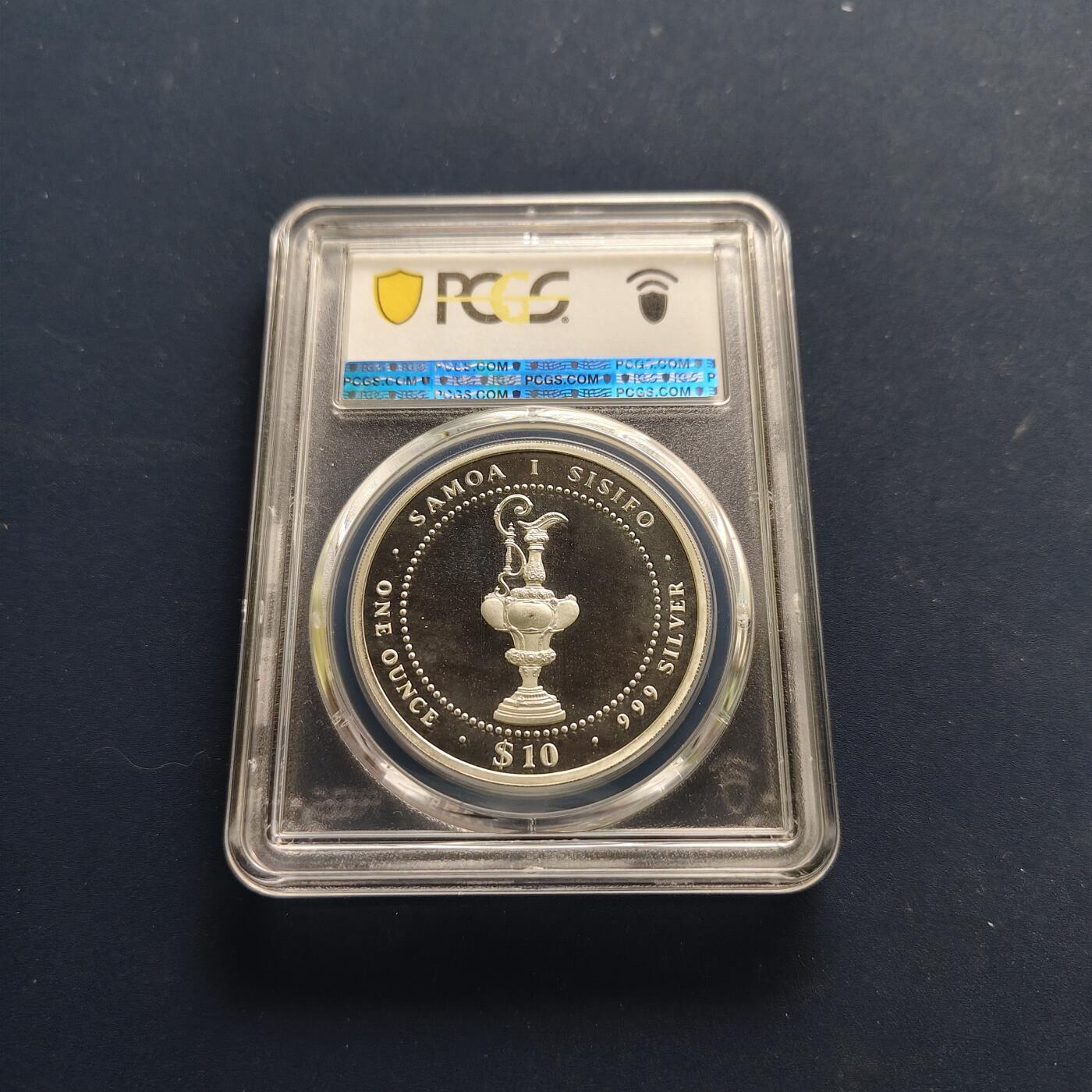 【全场包邮】纯粹捡漏拍497场-持续更新中 【收藏级·冠军分】萨摩亚1987年10塔拉美洲杯帆船赛精制纪念银币【38.61毫米31.1克99.9%】-PCG PR68 DCAM