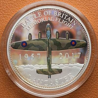＜星葵钱币社＞散币克朗场第68期·1月23日发货 - 〈发行量9500〉根西岛2017年不列颠空战60周年·兰开斯特轰炸机50便士克朗型彩色精制纪念币
