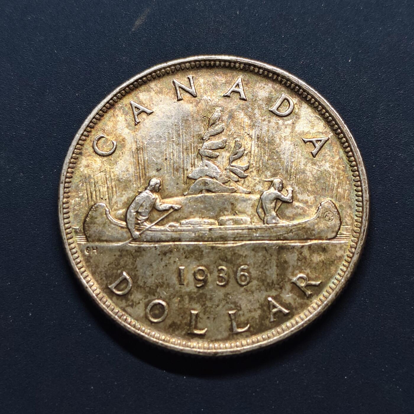 【全场包邮】纯粹捡漏拍497场-持续更新中 加拿大1936年乔治五世1元彩色包浆好品银币【36毫米23.33克80%】