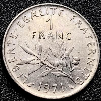 泉币菌-第172场- 精品福利场 - 法国早期（1971年）1法郎镍币  播种女神 入欧前 末版 绝版币