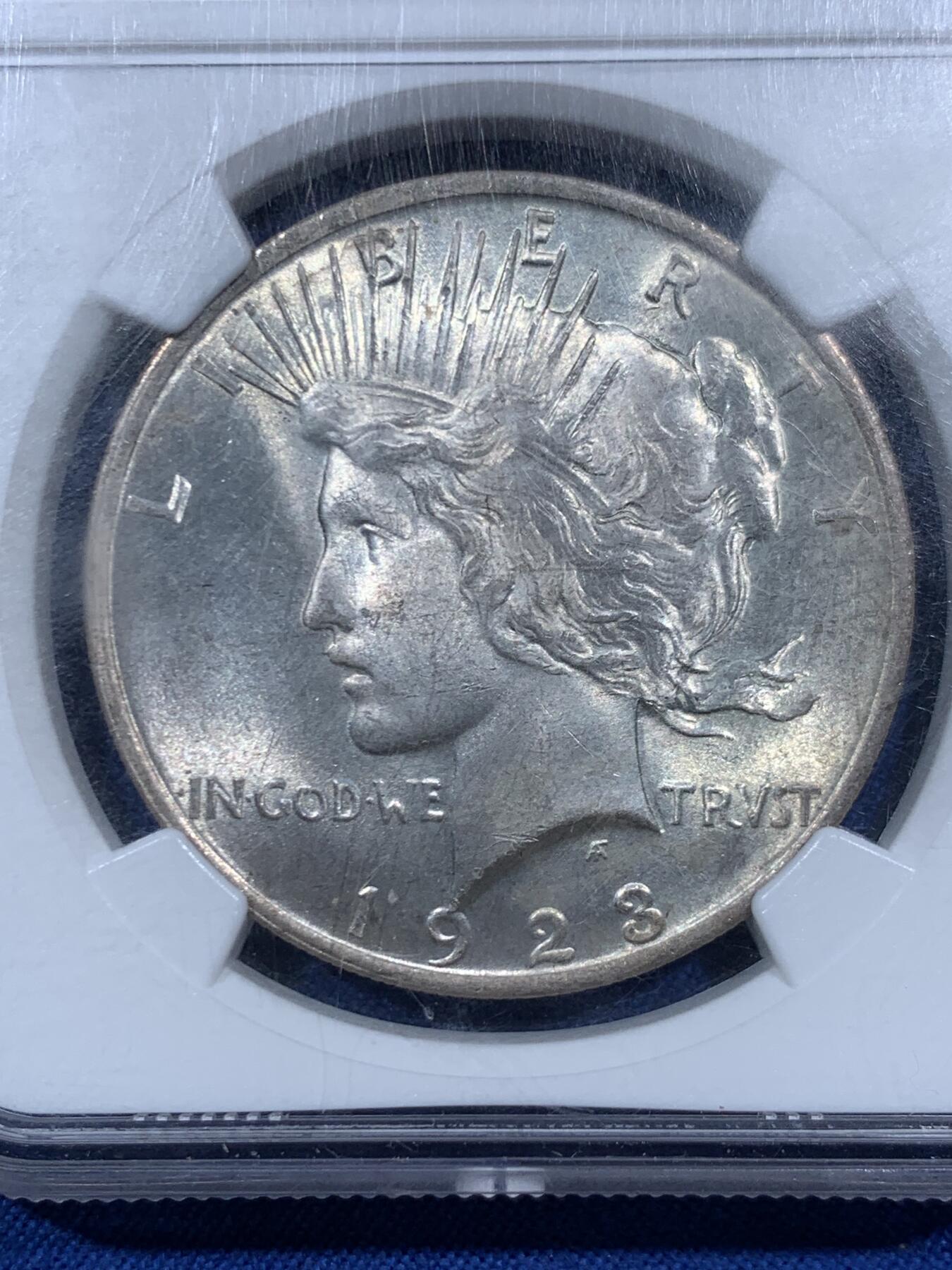 《竞宝斋》第459场 周日，周一，2场连拍 （全场包邮）欢迎送拍 NGC MS63 美国 1923年 和平 1美元 银币