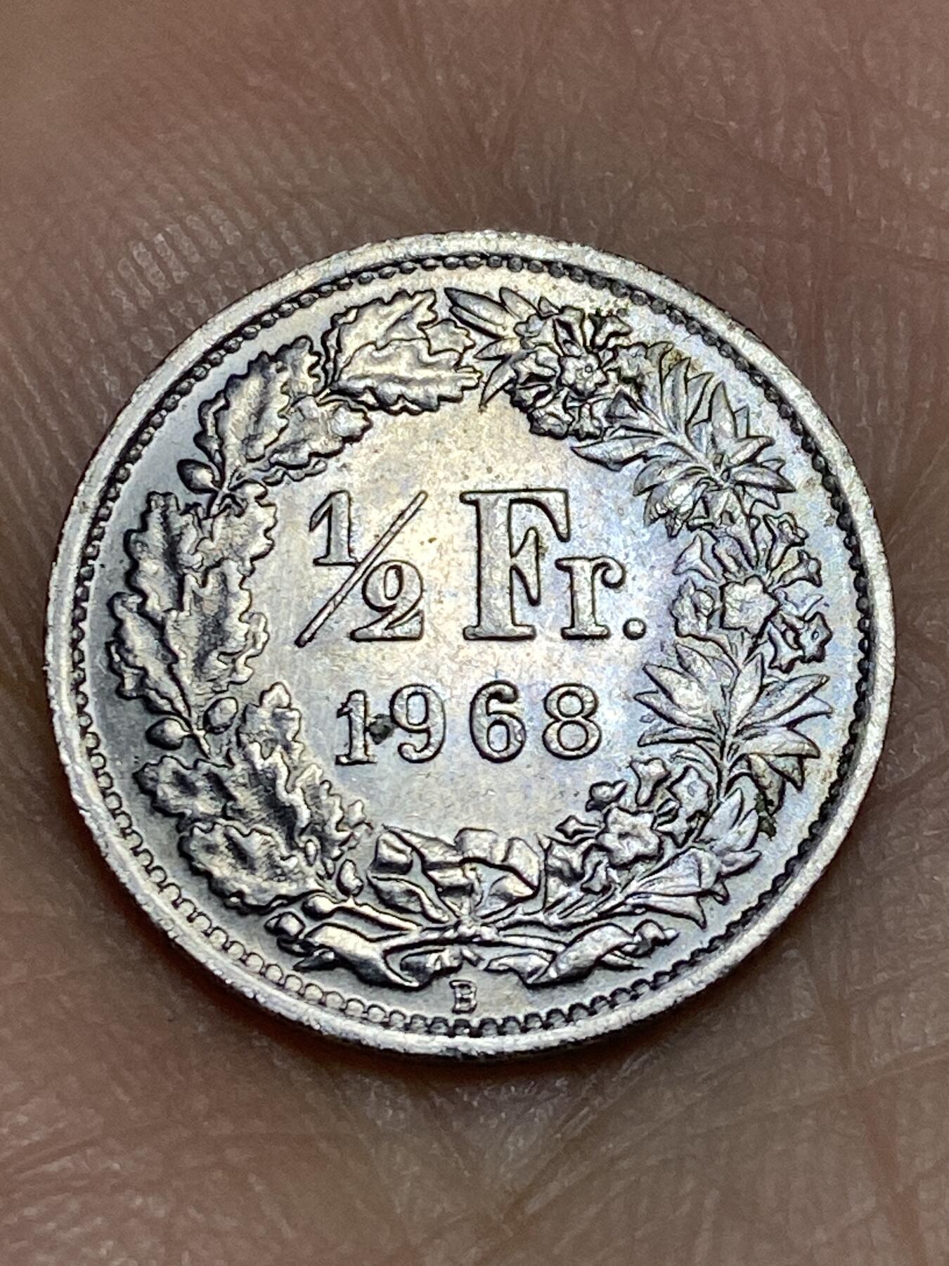 2026年第十一场(总第一百八十场）外国好品散币场(免佣金) 瑞士🇨🇭1968年1/2法郎(第三版，B标伯尔尼造，首发年)