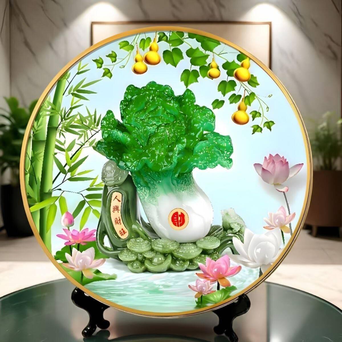 开心放漏，新年红包 客厅摆件旺宅酒柜牡丹花装饰电视柜百财书房带支架圆盘乔迁送礼