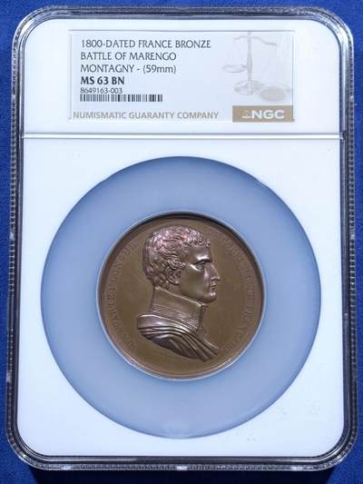 《竞宝斋》第459场 周日，周一，2场连拍 （全场包邮）欢迎送拍 - NGC MS63BN 法国拿破仑一世共和八年跨越圣伯纳德山口纪念大铜章 加厚盒