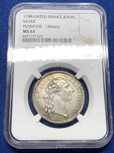 《竞宝斋》第459场 周日，周一，2场连拍 （全场包邮）欢迎送拍 - NGC MS63 法国1764年路易十五退休金jeton 五彩原光 状态难得 jeton中比较少见的品种 足够自藏的品质